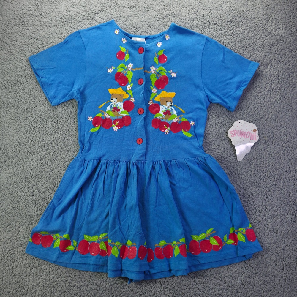 Vintage Spumoni by Rose Cage Girls Blue Bear Apple Romper Size L 14 NWT 90s